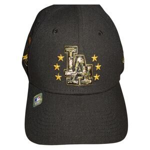 New Era 39THIRY Los Angeles Dodgers Hat Black Camo LA Logo Gold Stars Fitted Cap